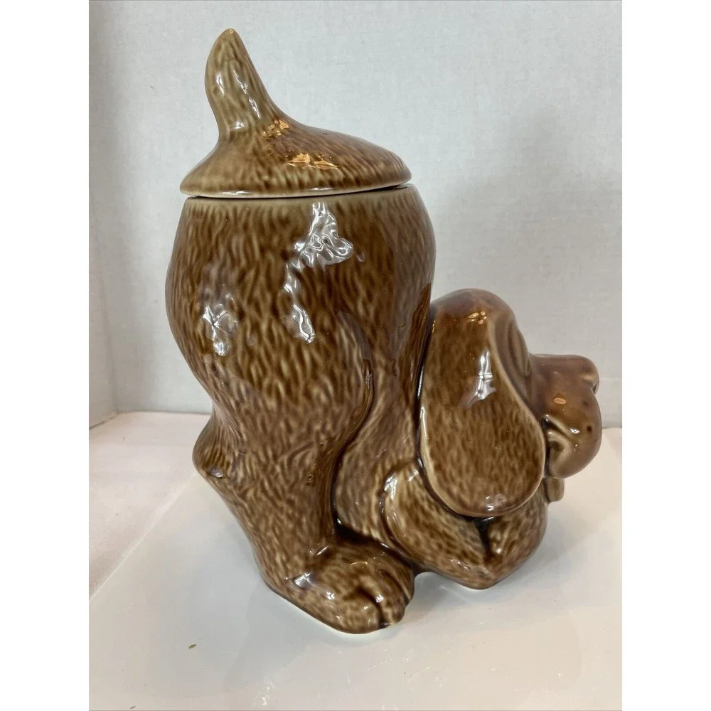 Vintage 1980s McCoy Pottery HOUND DOG Ceramic Cookie Jar Plain Face Brown #0272